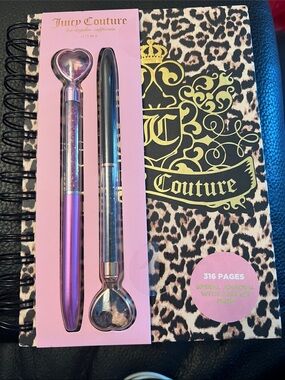 Juicy Couture Pink & Gold Leopard Spiral Journal with Heart Pens